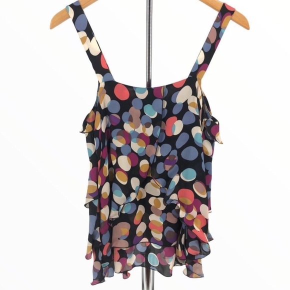Odille for Anthropologie 100% Silk Multicolor Dot Ruffle Camisole Tank Top - Picture 2 of 7
